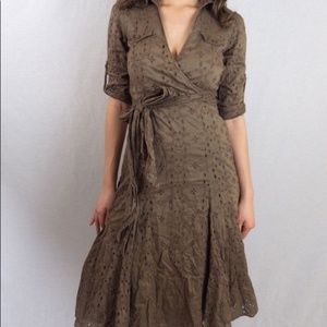CAbi Wrap Brown Collared Dress
